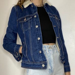 Dark wash fur lined jean jacket